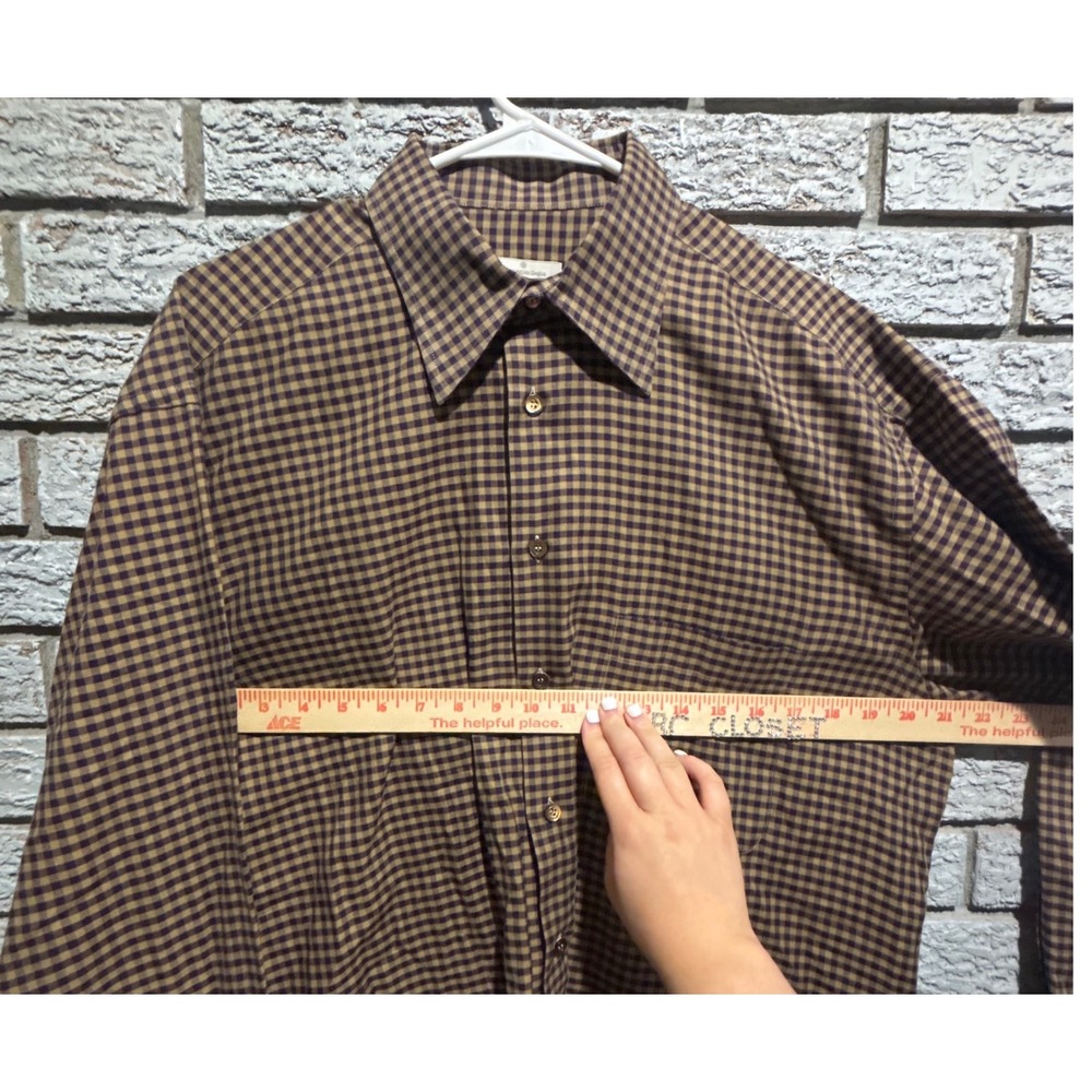 Ermenegildo Zegna Soft Mens Brown Blue Gingham Check Cotton Button Down Sz 16.5 - Picture 3 of 9